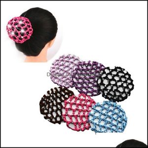 Saç Bun Maker Aksesuarlar Araçlar Ürünler Elastik Snood Net Crocher Colorf İnciler Saç Ağları Kadınlar Er Bale Dans Skating Hairnet Sty