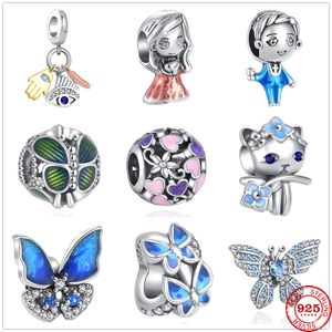 925 Gümüş Fit Pandora Charm 925 Bilezik Kelebek Çiçek Kedi Şeytan Göz Dans Ortağı Boncuklar Takılar Set Kolye Diy İnce Boncuk Takı