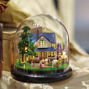 Minyatür DIY Dollhouse Döndür Müzik Kutusu Minyatür Kitleri Birleştirin DIY Dollhouse Bebek Evi Casa Oyuncaklar Mobilyalı Bebek Evleri AA220325