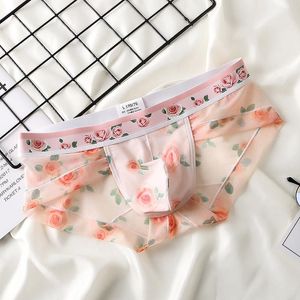 UNDUPTS Floral Sexi Meesh Şeffaf iç çamaşırı erkek iç çamaşırı külot erkekler açık Bujockstrap hombre arkasiz u corexunderpants