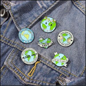 Pins Spegnere gioielli europei Love Earth Chape Circle di protezione ambientale Lettere di cuore per lettere unisex in lega smaltata dhu2s