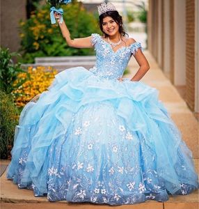 Sky Blue Ruffles Appliques Quinceanera Dresses Ball Gown Princess Sweetheart Sweet 15 16 Dress vestidos de 15 años
