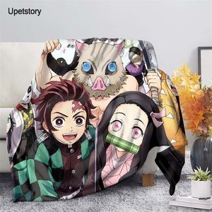 Upetstory Devils Blade Anime Home Textile Demon Slayer Kimetsu No Yaiba Kamado Tanjirou Nezuko Double Plush Lamb Down Blanket 201113