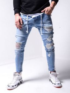 Erkek Kot Swag Erkek Tasarımcı Marka Siyah Skinny Yırtık Tahrip Streç Slim Fit Hop Pantolon Erkekler Için Delikli Moda Rahat