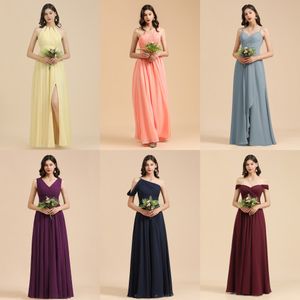 Özel Yapım 50 Renk Nedime Elbiseleri Uzun Şifon Tek Omuzlu Düğün Gözü Arka Akşam Partisi Elbise Robe De Soiree BM3000