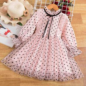 Bebek kızlar elbise parti polka dot uzun kollu sonbahar kıyafetler vestidos tül prenses elbise çocuklar için çocuklar için gündelik kıyafetler G220428