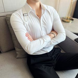 Erkek Casual Gömlek Lüks Erkek Gömlek Beyaz Sapanlar Omuz Tasarımcı Bluz Erkek Slim Fit Camicia Uomo Camisa Sosyal Masculina Hippi Giysileri
