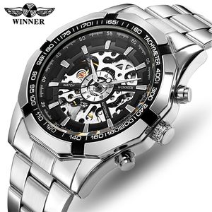 Vencedor 340 vencedora de moda vencedora de aço inoxidável Squeleto de aço mecânico para homem automático Winder Wrist Watches Men Gift 220623
