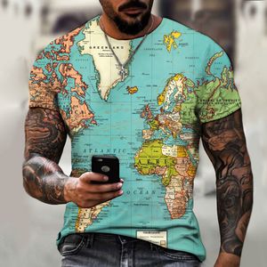 Mens Tshirts 3D Dünya Haritası Grafik Tshirt Günlük Sıradan Üstler Yaz Moda Kısa Kollu High Street Oneck Street Giyim 220704