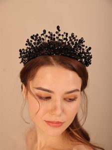 Cabeças de fabela luxuosas da coroa de casamento de cristal preto Moda artesanal de jóias para cabelos para cabelos Tiaras acessórios de noiva para mulheres capacete