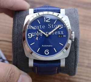 Платье часы Men Blue Dial Watch Men's Automatic 2813 Движение PAM Transparent Back Officine 1313 Дата механическая резиновая кожа