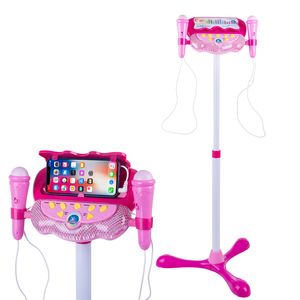 Çocuk Karaoke Şarkı Makinesi Mikrofon Standı Işıkları Oyuncak Çocuklar Için Beyin Eğitim Oyuncak Eğitici Oyuncaklar Doğum Günü Hediyesi-Pembe 220419