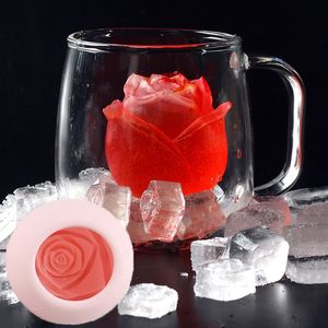 Cubo de gelo forma a forma de rosa de silicone moldes de gelo bandeja 3d grande sorvete fabricante de bolas de bola reutilizável ferramentas