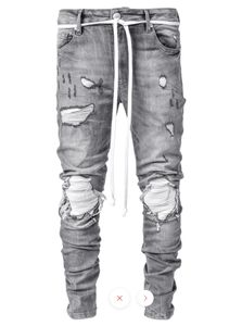 23SS Мужские эластичные джинсы Машина маленькие брюки для ног. Перфорированные черные джинсы Мужчины