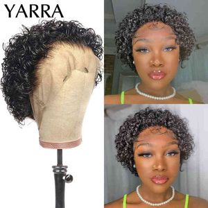 HD кружев париль 13x6x1 человеческие волосы короткие вьющиеся пикси s для чернокожих женщин дешевая предварительно сорванная натуральная линия Yarra 220609