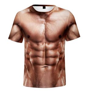 Erkek Tişörtler Yaz Erkekler Sahte Kas 3D Baskı Güçlü Pectorales Desen Tişört Kadın Karın Gym Tee Giriş Sokak Giyim Topçılar