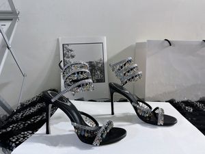 Rene Caovillas Sandalet Pompaları Tasarımcı Margot Avize Mücevher Sandalet Kadın Zarif Kristal Yılan Cleo Ayak Bileği Moda Yüksek Topuklu Sandalet Boyutu 35-40