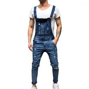 2022 Moda Masculina Jeans Rasgado Jumpsuits Street Afligido Buraco Denim Babá Suaves para Homem Suspender Calças Tamanho M-XXL