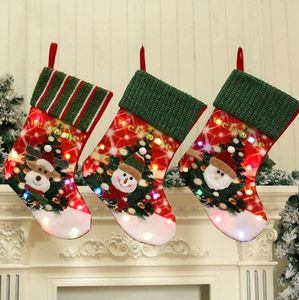 Decorazioni natalizie Calze di caramelle Ciondolo albero di Natale grigio Calza di Natale grande con luci Borsa regalo di Natale per bambini C0520210