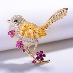Pins Broschen Luxus Kristall Gold Silber Farbe Vogel Für Frauen Kleid Schal Mode Zirkonia Mit Blume Brosche Pin Schmuck Seau22