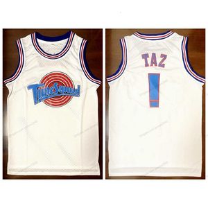 Корабль Nikivip от США Taz Tune Squad Space Jam Basketball Jersey Movie Mens's Alllated White Jerseys Size S-3xl Top Caffence