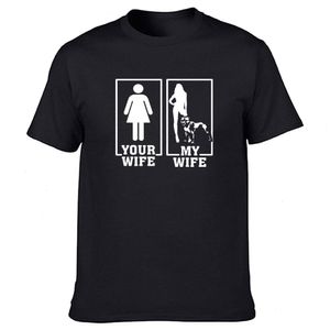 Camisetas Funny My Wife Is A Pitbull Pit Bull Dog Lover T Shirts Graphic Algodão Streetwear Manga Curta Harajuku T-shirt Masculina