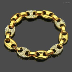 Женский браслет мода алмаз овальная нержавеющая сталь мужская кубинская цепь персонализированные украшения подарки Оптовые золотые браслеты