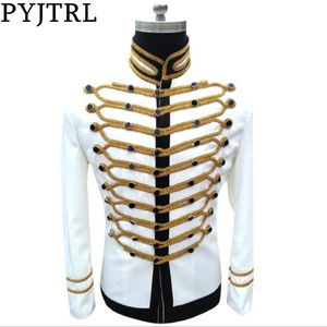 Pyjtrl Men Slim Fit Jackets Fashion военный черный белый золотой пиджак Blazer Одиночный драматический костюм 201104