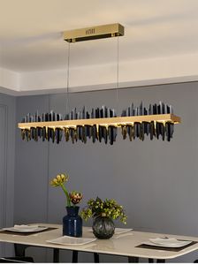 Черная столовая люстра прямоугольник светодиодный светильник для украшения дома современный дизайн медный кухонный остров подвесной светильник