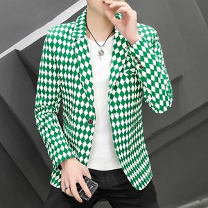 Ternos masculinos Blazers Green Plaid Suit Jacket Men Vintage Fashion Wedding Business STREETHEAY FESTO SOCIAL FESTO SOCIAL Smok