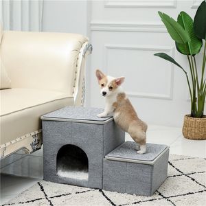 2 в 1 Pet Steps Dog Лестница Портативная домашняя лестница с роскошной домом собачьи кошки съемные не скользящие рампы для подъема лестницы 210224