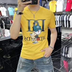 Мужские футболки 2022 New Cartoon Cat Letter Design Embroidery Design Summer Fashion Brand Casual Slim Short Sleeve Mercerized Cotton Multi-color Round Neck Tees M-4XL