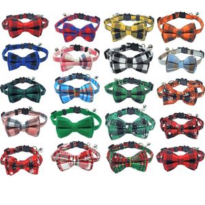 Bowknot Breakaway Cat Collar Bow Tie Safety Buckle Plaid Christmas Chihuahua Necklace Elastic Adjustable Dog Collar for Puppy