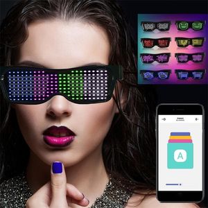 Magic Flash LED Cadılar Bayramı Partisi Bluetooth Kontrol Uygulaması Düzenlenebilir Metin DIY USB LED Gözlükleri DJ Güneş Gözlük Konseri Hafif Oyuncak 220527