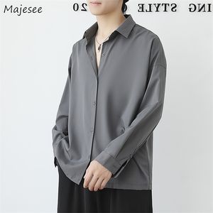 Uzun Kollu Gömlek Erkekler Moda Katı Artı Boyut 3xl Sosyal Resmi İş İpek Yakışıklı Kore Boş Zaman Temel Basit Sheer Camisa 220805