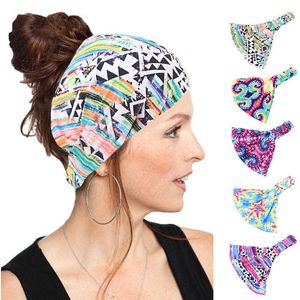 Широкая летняя эластичная повязка на голову Бандана Headwrap Bohemian Design Hair Band Yoga Sport Headds 6 Colors