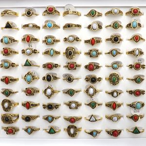 50pcs tibetano estilo vintage anéis semi -preciosos de pedra para mulheres de alta qualidade