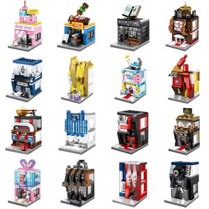 Mini City Street View BBQ Domon Shop Clothing Retail Store Building Blocks Chinatown Series DIY Assemble Bricks Kids Education Kids Toys Children Birthday Gifts