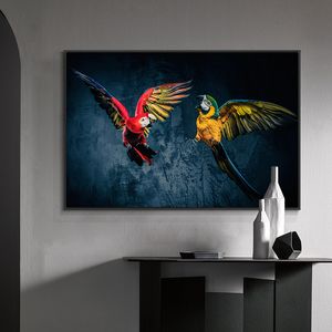 Танцующий красочный попугай на холсте с принтом, скандинавский постер со львом, скандинавский настенный художественный рисунок для гостиной, домашний декор, бескаркасный