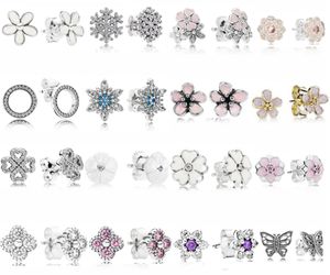 NEUE 100% 925 Sterling Silber Pandora Ohrringe Blume Schmetterling Ohrstecker Charme Perlen passen Original DIY Dangler Großhandel Fabrik