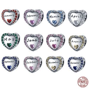 925 Silver Fit Pandora Charm 925 Bracelet 100% Silver Color Charms Beads Birthstone charms set Pendant DIY Fine Beads Jewelry