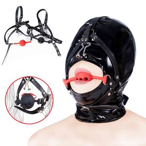 BDSM köle burun kancası klip topu deri kafa esaret gag fetiş sm kısıtlama kaput nefes alabilen delik maskesi kablo demeti kayış seksi oyuncak