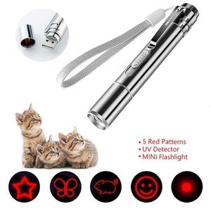 Caneta LED leve em aço inoxidável mini-padrão a laser recarregável 3 em 1 brinquedos de treinamento de animais de estimação cobrar 0509