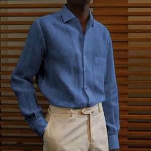 Erkekler Sıradan Gömlek Pamuk ve Keten Erkekler Gömlek Bluz Kaza Yakası Gevşek Düğmeleri Kapatma Uzun Kollu Göğüs Cep İşi Giyim Yaz Elbise SH