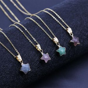 Pentagram yıldız pembe kristal druzy çakra doğa taş altın kaplama geode kuvars kolye zincir kolye hediye kız