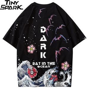 Hip Hop T Shirt Men Street Giyim Harajuku Japonca Büyük Dalga Tshirt Kısa Kollu Pamuk Yaz Gündelik Çiçek Tişört Moda 220621