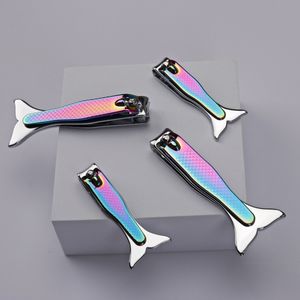 Paslanmaz Çelik Denizkızı Şekli Tırnak Makas Taşınabilir Slip Olmayan Moda Gökkuşağı Renkli Parmak Ayak Tırnak Penleri Manikür Pedikür Aracı Fishtail Tijeras de Unas