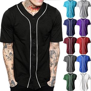 Black Baseball Jersey Homens Manga Curta V Neck Mens Botões Camiseta Homme Homens / Mulheres Macio Hip Hop Respirável Tops