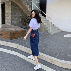Etekler Yüksek Bel Jean Etek Kadınlar İçin Yaz Bulbalı Y2K Vintage Düz Renkli Kalça A-Line Kız Öğrenci Denim Orta Uzun