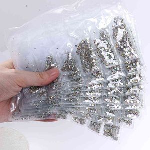 SS3-SS12 1440pcs Glitter 3D Non HotFix FlatBack Glass Pixie Nail Art Clear Crystal AB Rhinestones Shiny Gem Manicure Accessories Y220408